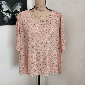 Pleione Pink Floral Scoop Neck Blouse